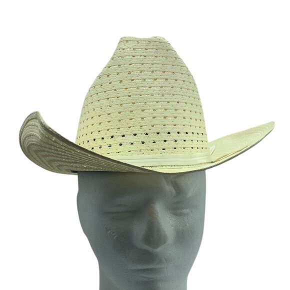 Vtg Western Trails Lightweight Shape Eze Brim Straw Cowboy Hat Men Sz 6 1/2 - Picture 1 of 7